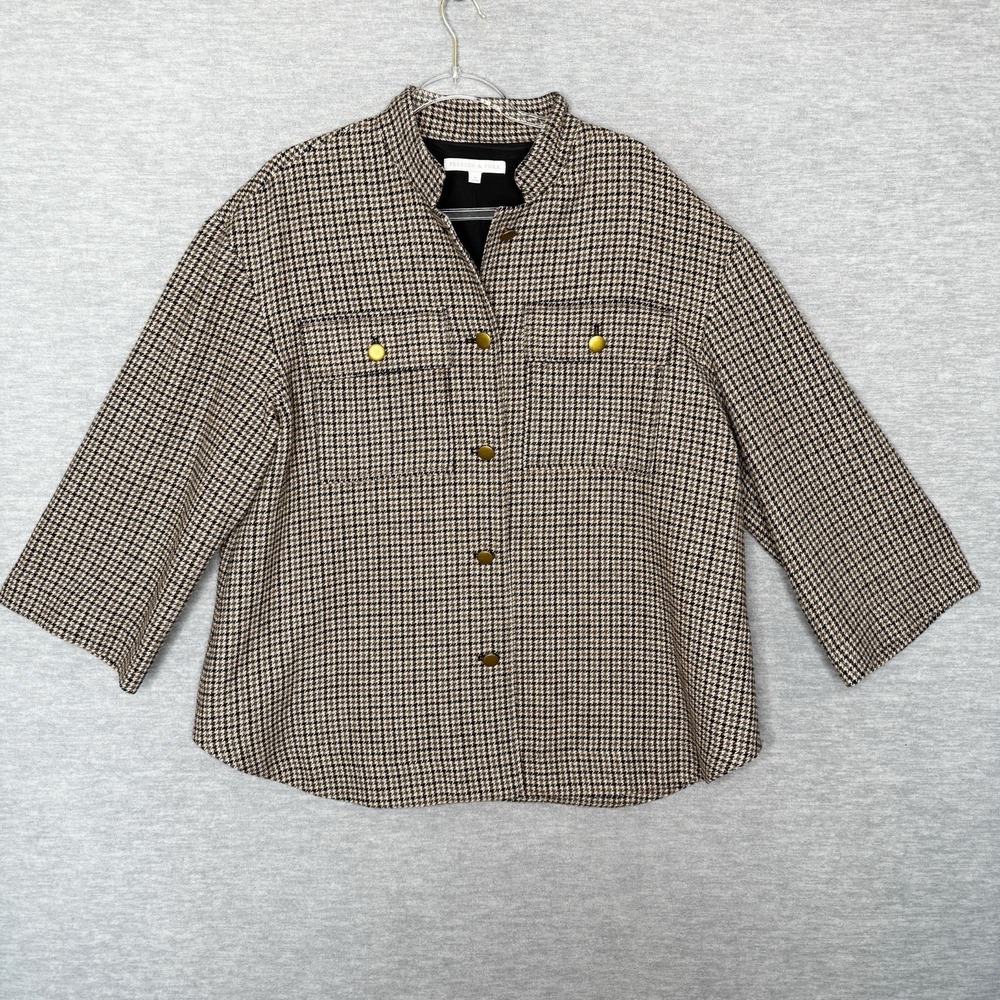 Women's Wool Tweed Blazer Jacket Shacket‎ Size 12 Academia Equestrian Plaid XL